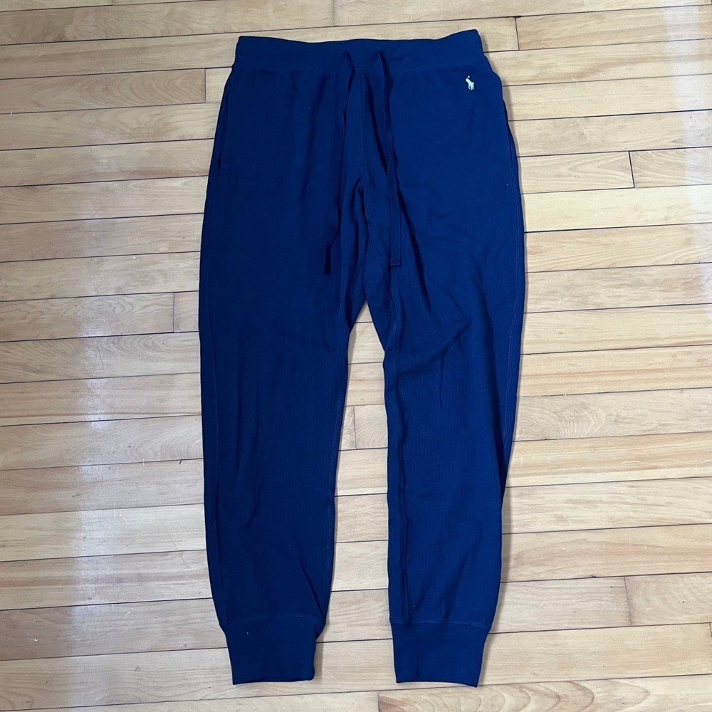 Polo Ralph Lauren Mens Navy Blue Waffle Knit Jogger Pajama Pants Large L Pony
